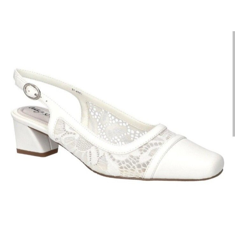 NEW! Women's Easy Street Fortune White Lace Square Toe Slingback Pumps, Size 7M